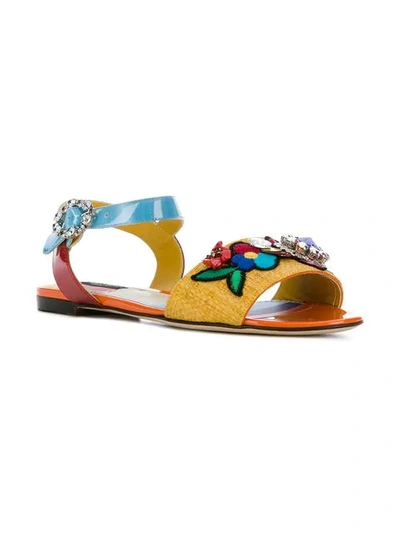 Shop Dolce & Gabbana Embroidered Flat Sandals In Multicolour