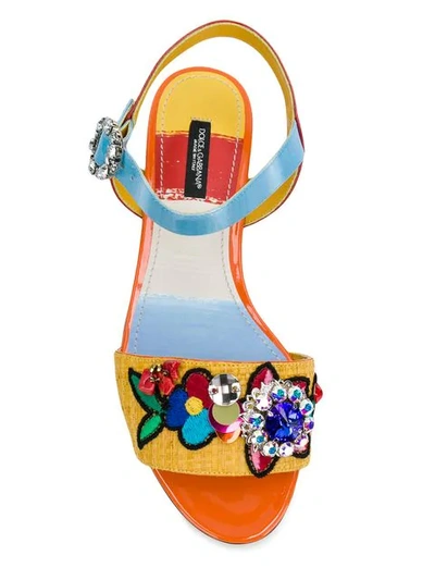 Shop Dolce & Gabbana Embroidered Flat Sandals In Multicolour