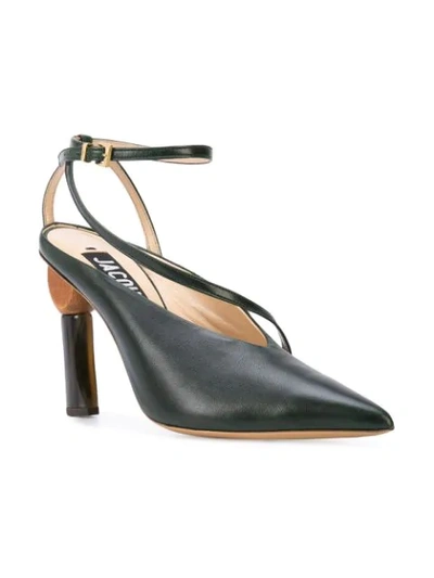 Shop Jacquemus 'faya' Slingback-pumps In Green Leather