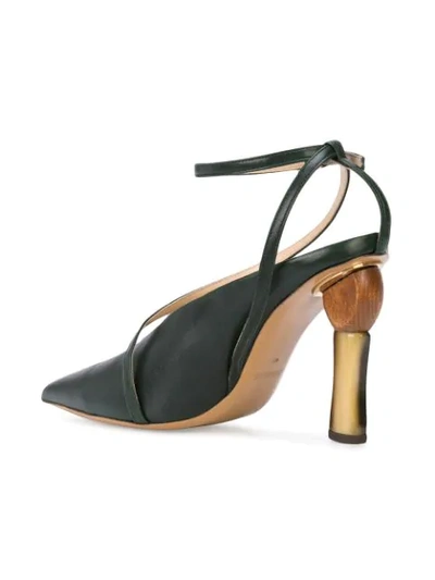 Shop Jacquemus 'faya' Slingback-pumps In Green Leather