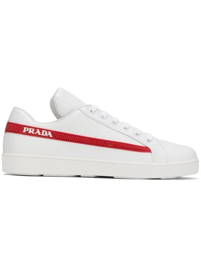 Shop Prada Logo Trim Sneakers In White