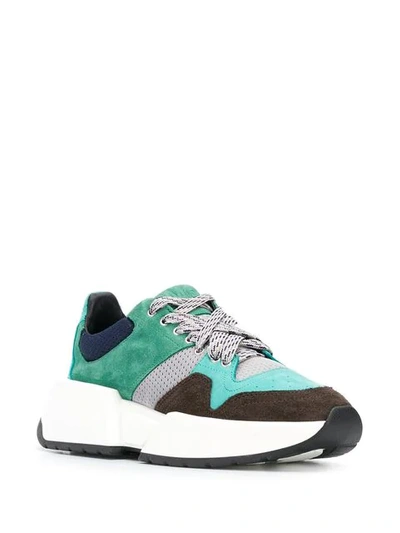 Shop Mm6 Maison Margiela Panelled Lace-up Sneakers In Green