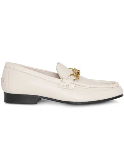 Shop Burberry Cream Solway Leather Loafers - White