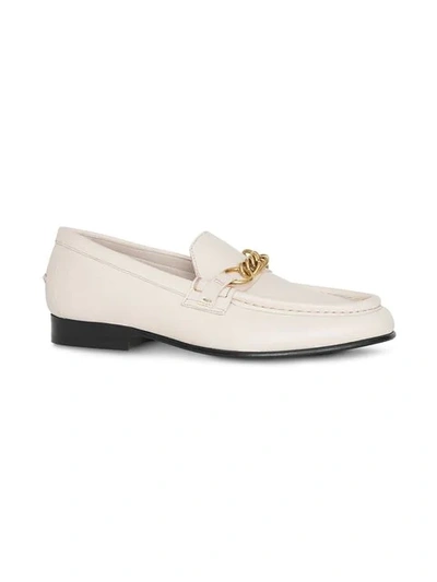 Shop Burberry Cream Solway Leather Loafers - White