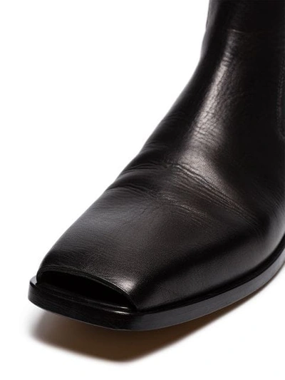 RICK OWENS BLACK SQUARE TOE LEATHER ANKLE BOOTS - 黑色
