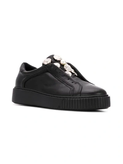 Shop Tosca Blu Button Embellished Sneakers In Black