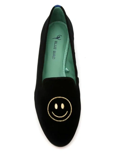 Shop Blue Bird Shoes Embroidered Velvet Smile Loafers In Black