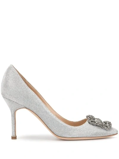 Shop Manolo Blahnik Hangisi Glitter Pumps In Silver