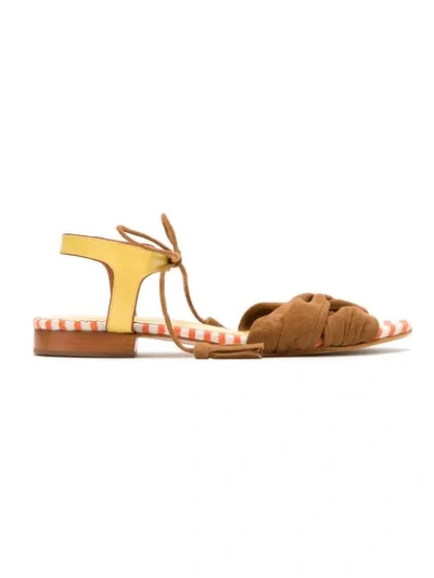 Shop Sarah Chofakian Leather Flat Sandals In Brown