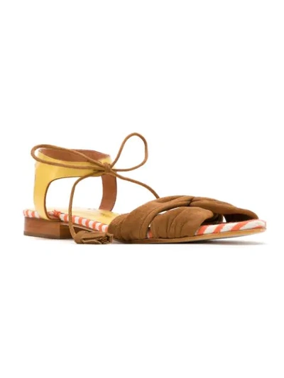 Shop Sarah Chofakian Leather Flat Sandals In Brown
