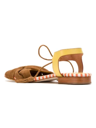 Shop Sarah Chofakian Leather Flat Sandals In Brown