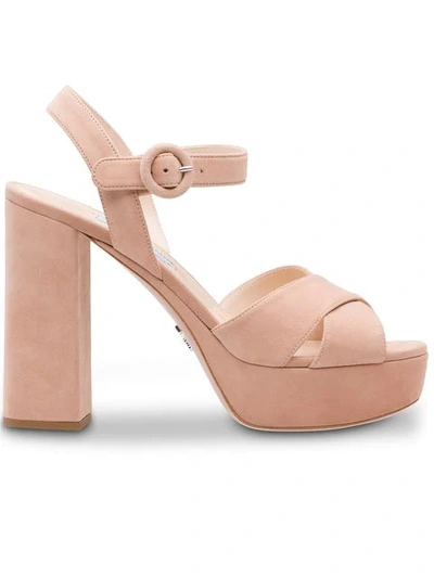Shop Prada Suede Platform Sandals In Neutrals