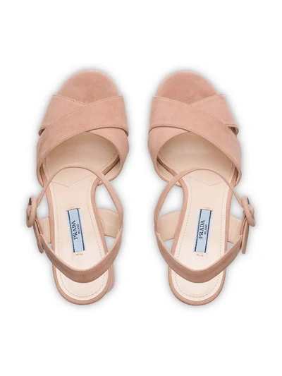 Shop Prada Suede Platform Sandals In Neutrals