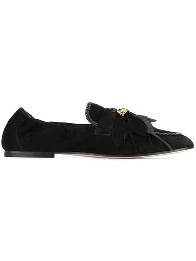 Shop Tod's Feather Appliqué Loafers In Black