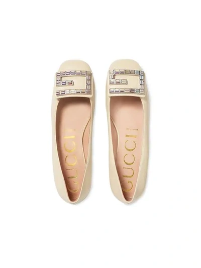 Shop Gucci Leather Ballet Flat With Crystal G In White