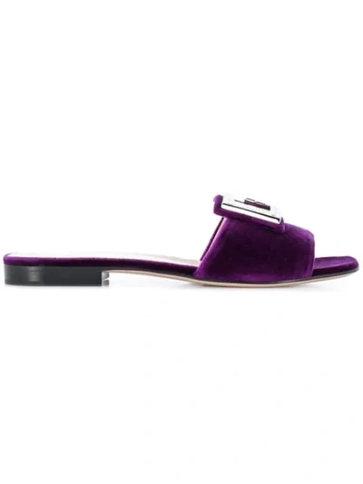 Shop Gucci Crystal G Velvet Slides In Purple