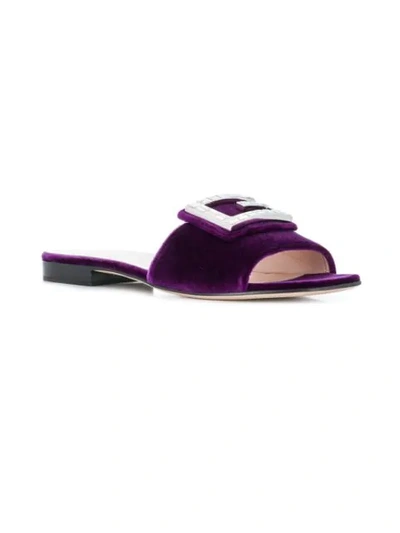 Shop Gucci Crystal G Velvet Slides In Purple