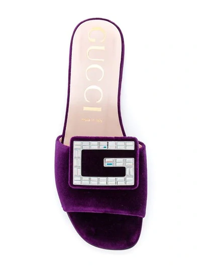 Shop Gucci Crystal G Velvet Slides In Purple