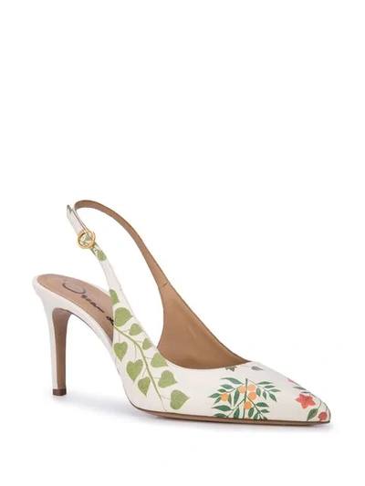 Shop Oscar De La Renta Floral Print Slingback Pumps In White