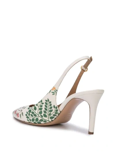 Shop Oscar De La Renta Floral Print Slingback Pumps In White