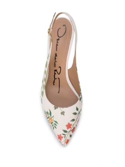 Shop Oscar De La Renta Floral Print Slingback Pumps In White