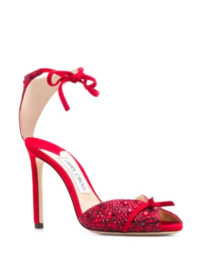 Shop Jimmy Choo Talaya 100mm Crystal Sandals In Red