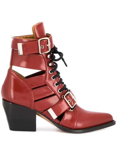 Shop Chloé Cut Out Buckle Boots In Red