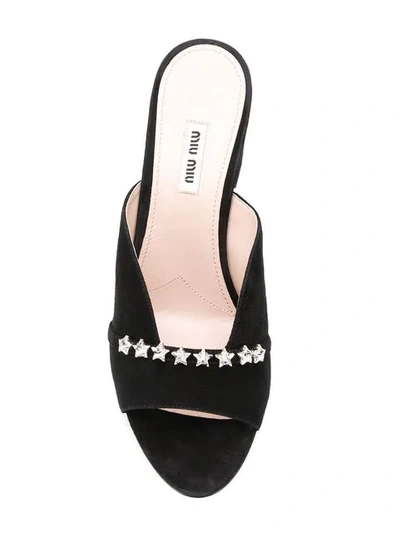 MIU MIU CRYSTAL EMBELLISHED MULES - 黑色