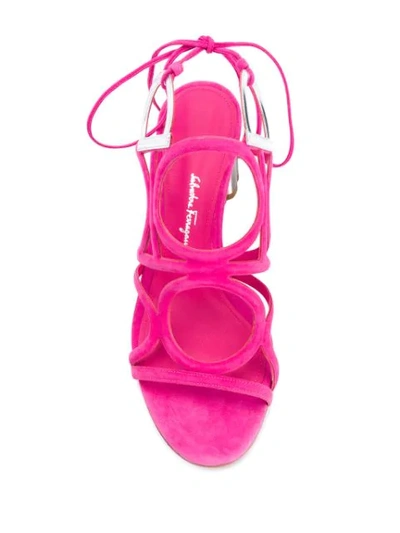 Shop Ferragamo Flower Heel Gancini Sandals In Pink