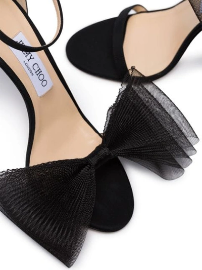 Shop Jimmy Choo Black Aveline 100 Satin Bow Sandals