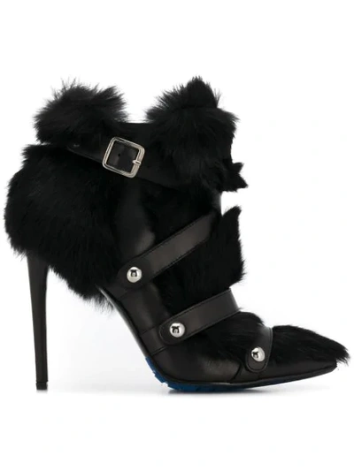 Shop Frankie Morello Rabbit Fur Buckle Detail Boots - Black