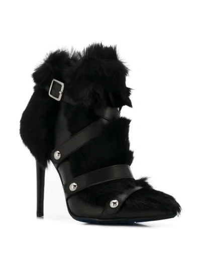 Shop Frankie Morello Rabbit Fur Buckle Detail Boots - Black