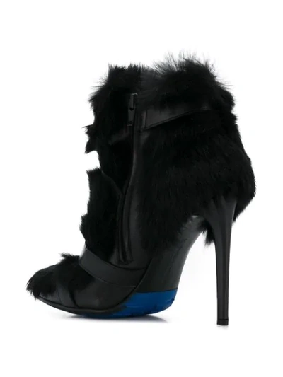 Shop Frankie Morello Rabbit Fur Buckle Detail Boots - Black