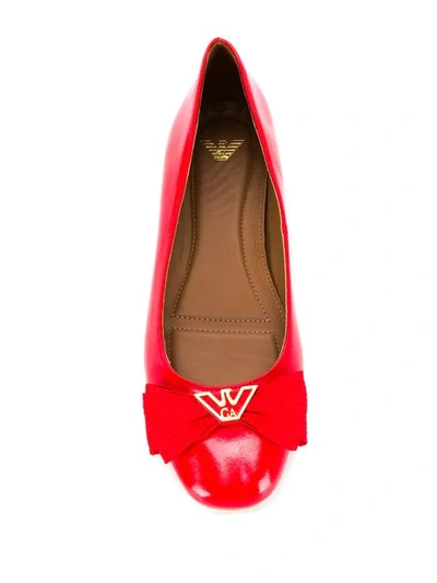 Shop Emporio Armani Bow Embellished Ballerina Shoes In 00640 Red