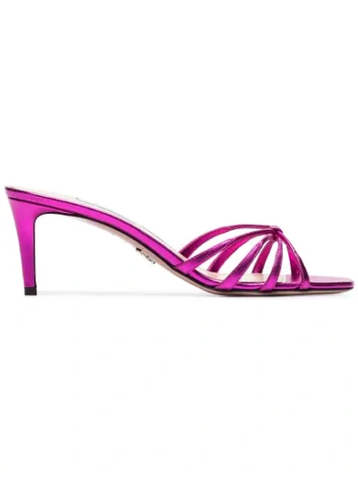 Shop Prada Fuchsia 65 Metallic Leather Sandals In Pink