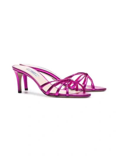 Shop Prada Fuchsia 65 Metallic Leather Sandals In Pink