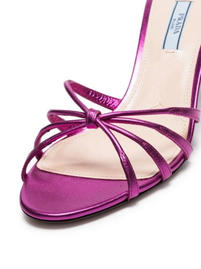 Shop Prada Fuchsia 65 Metallic Leather Sandals In Pink
