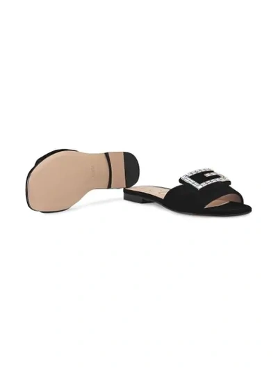 Shop Gucci Velvet Slide With Crystal G In Black