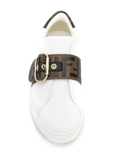 Shop Fendi Buckled Ff Motif Sneakers In White