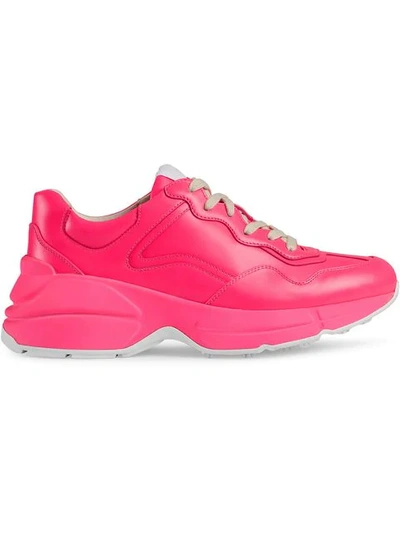 Shop Gucci Rhyton Fluorescent Leather Sneaker In Pink