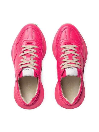 Shop Gucci Rhyton Fluorescent Leather Sneaker In Pink