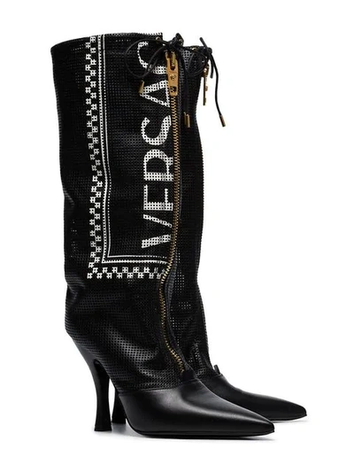 VERSACE BLACK LOGO 105 LEATHER BOOTS - 黑色