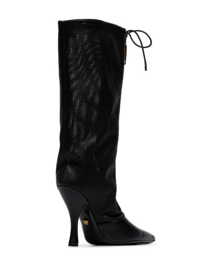 VERSACE BLACK LOGO 105 LEATHER BOOTS - 黑色