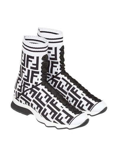 Shop Fendi Logo Sock Sneaker Boots In White