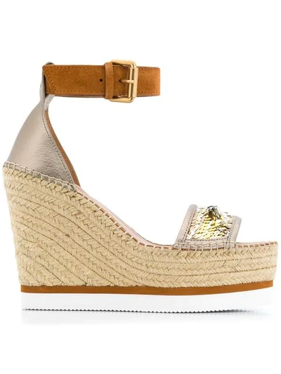 Shop See By Chloé Glyn Wedge Sandals In Gold