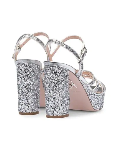 Shop Miu Miu Glitter Platform Sandals In Silver