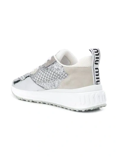Shop Miu Miu Embroidered Low-top Sneakers In Silver