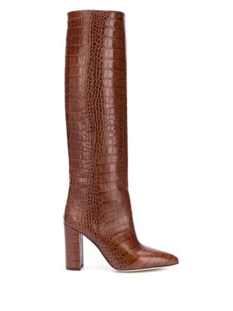brown croc knee high boots