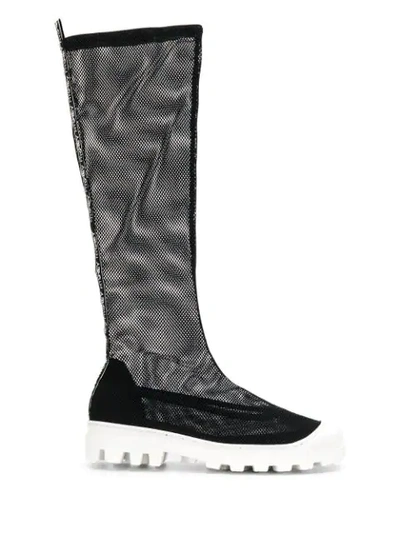 Shop Greymer Mesh Knee Boots In Black