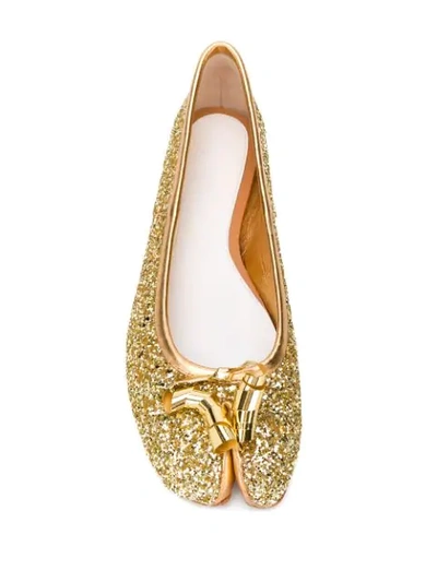 Shop Maison Margiela Tabi Glitter Ballerina Shoes In Rich Gold